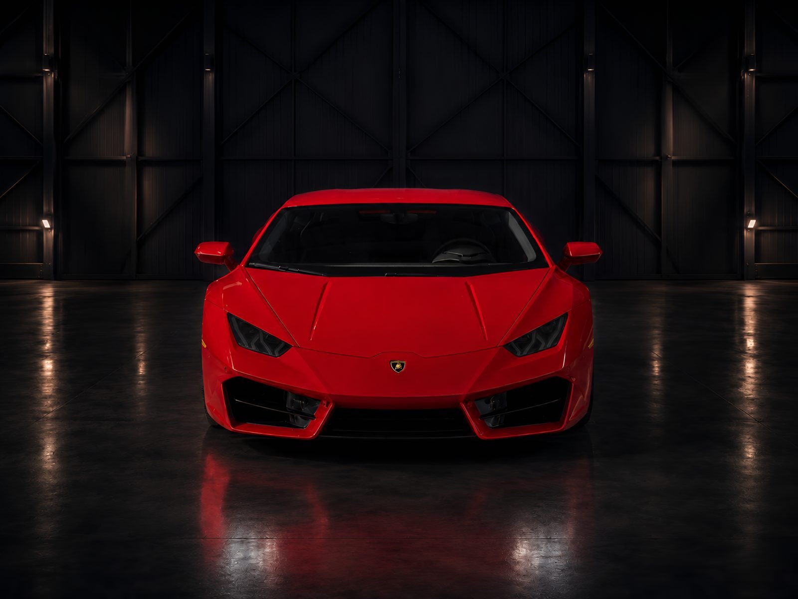 Lamborghini Huracán в ангарі, фари вимкнені